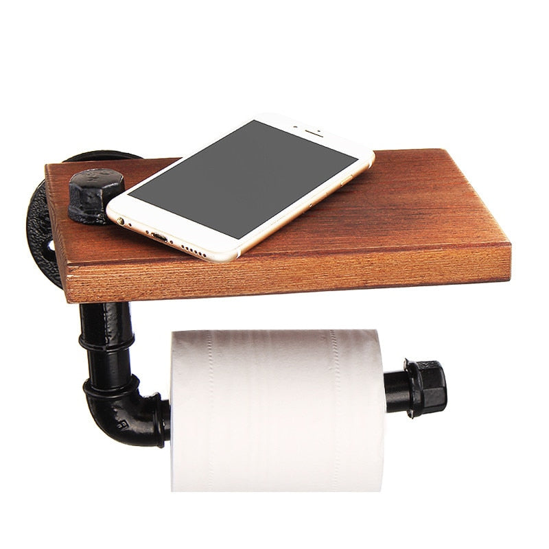 Industrial Retro Iron Toilet Paper Holder With Shelf